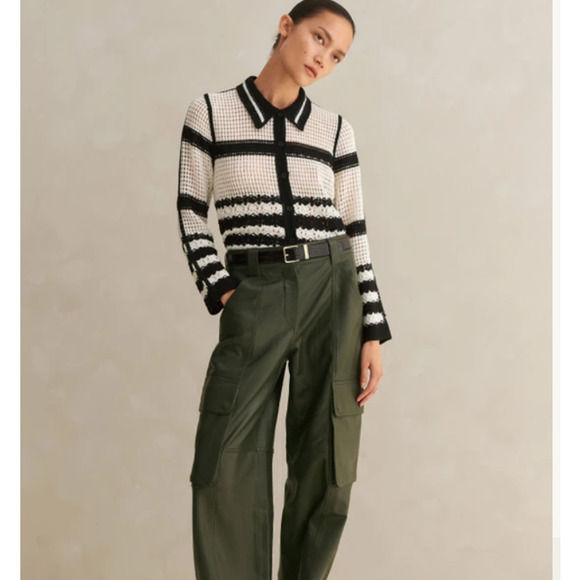 ME+EM Sweaters - ME+EM Crochet Monochrome Stripe Jacket Merino Wool NEW Small